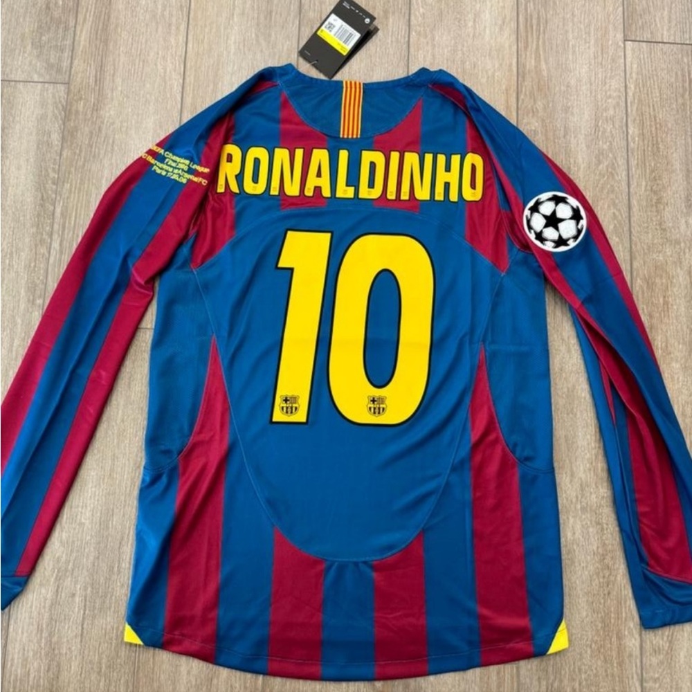 Nike Ronaldinho #10 FC Barcelona Blue and Red Long Sleeve Jersey